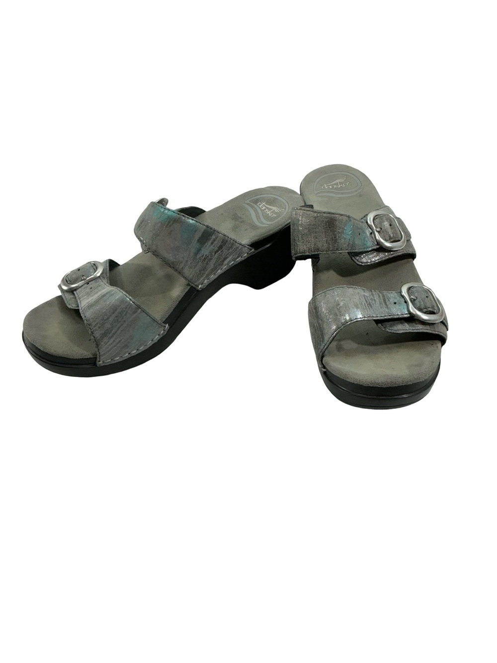 Dansko Sophie Metallic Pewter Wedge Slide Comfort Sandals Size 8